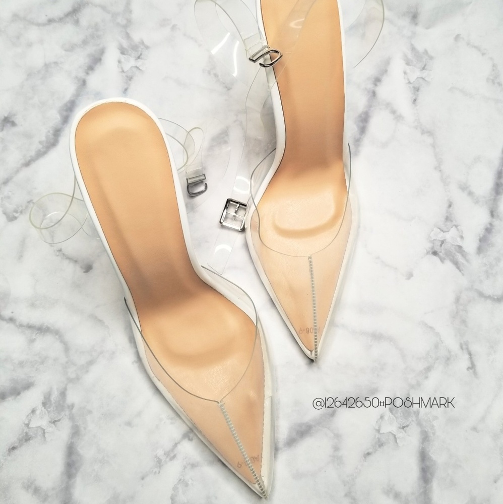 Sexy Clear Pointy Toe Ankle Strap High Heels
